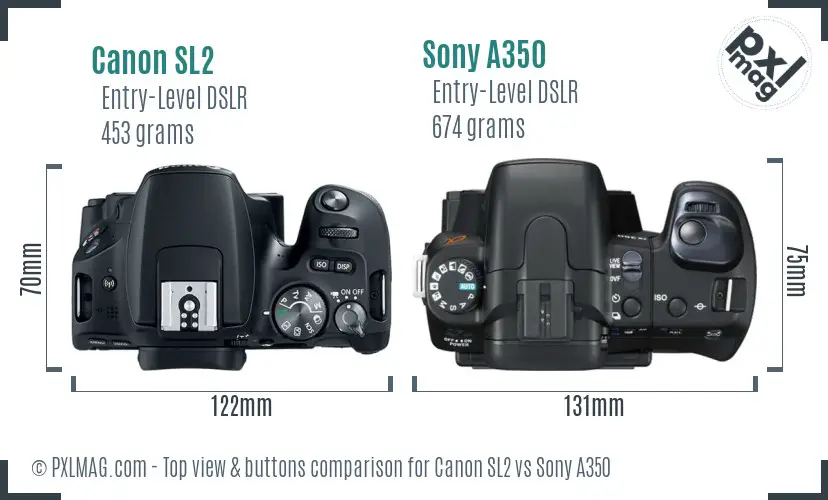 Canon SL2 vs Sony A350 top view buttons comparison