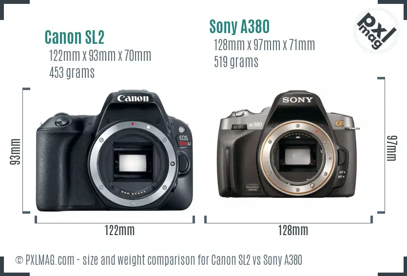Canon SL2 vs Sony A380 size comparison