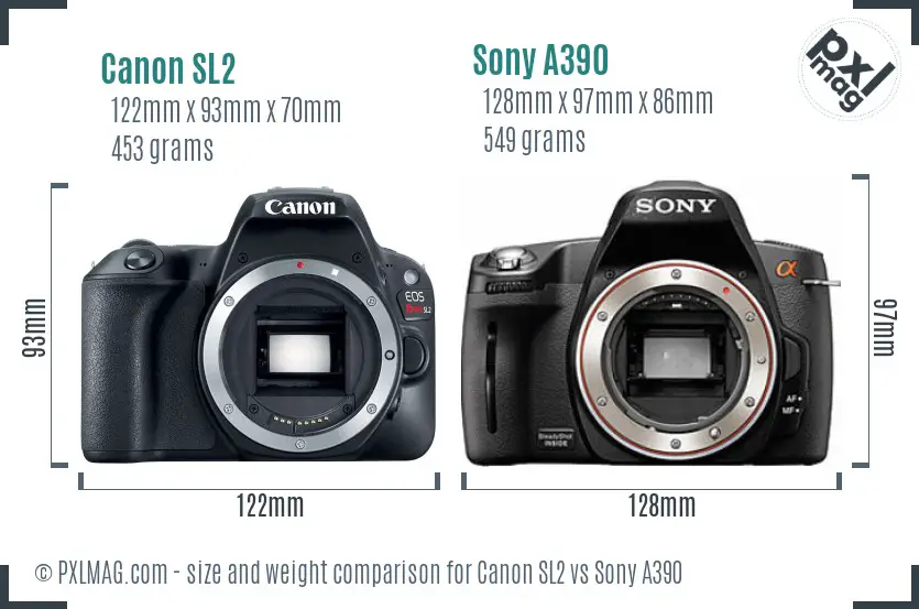 Canon SL2 vs Sony A390 size comparison