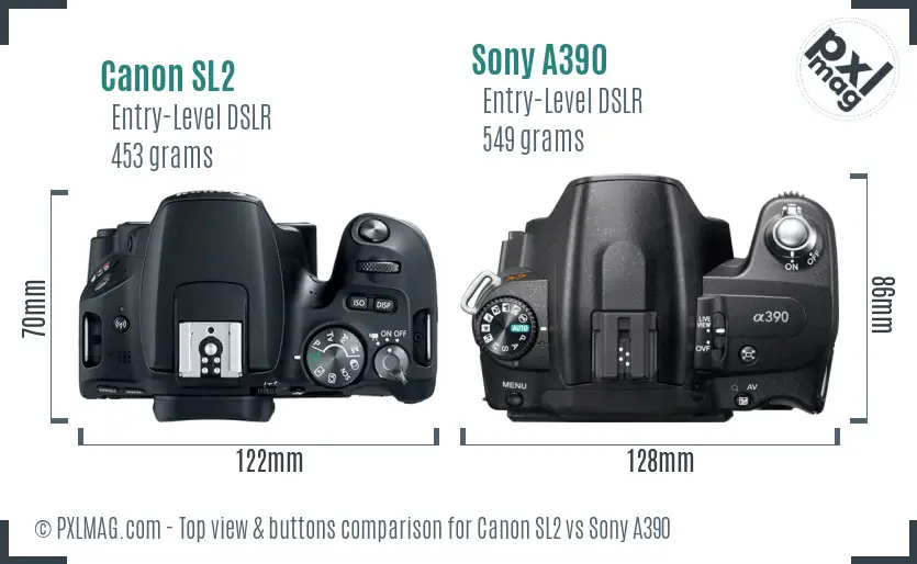 Canon SL2 vs Sony A390 top view buttons comparison