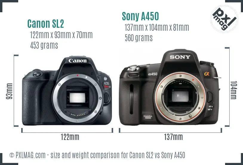 Canon SL2 vs Sony A450 size comparison