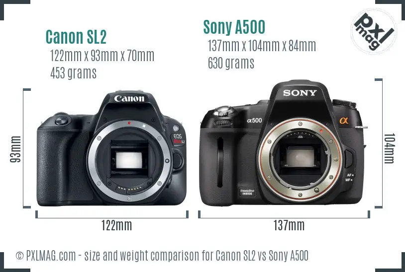 Canon SL2 vs Sony A500 size comparison