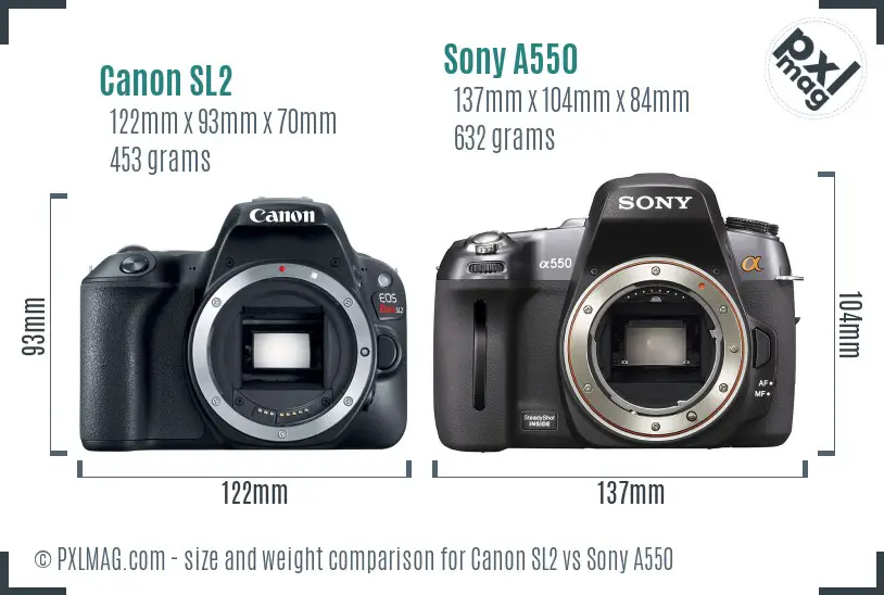 Canon SL2 vs Sony A550 size comparison
