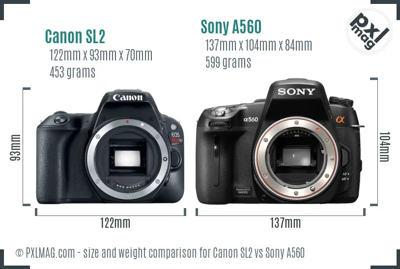 Canon SL2 vs Sony A560 size comparison