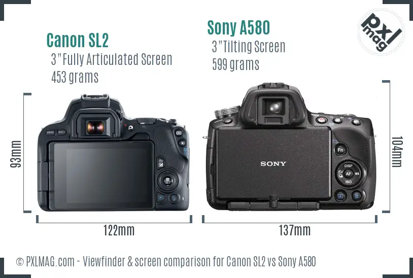 Canon SL2 vs Sony A580 Screen and Viewfinder comparison