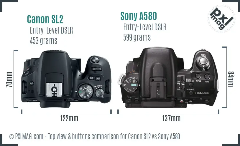 Canon SL2 vs Sony A580 top view buttons comparison