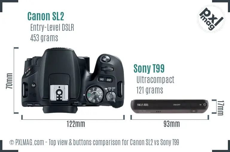 Canon SL2 vs Sony T99 top view buttons comparison