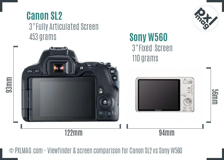 Canon SL2 vs Sony W560 Screen and Viewfinder comparison