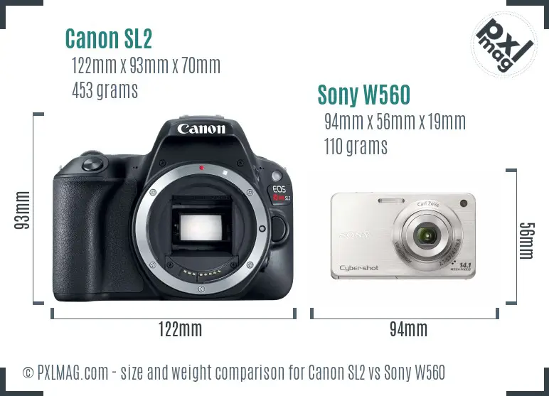 Canon SL2 vs Sony W560 size comparison