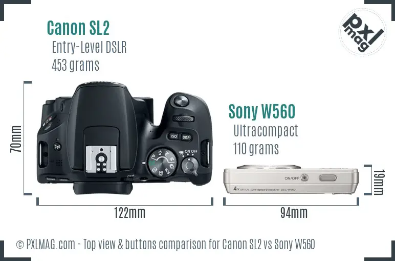 Canon SL2 vs Sony W560 top view buttons comparison