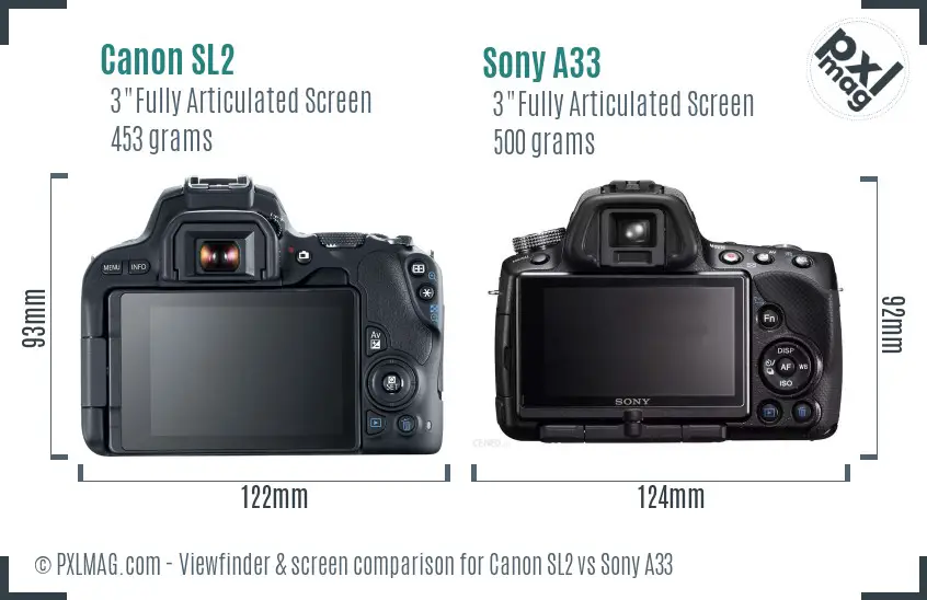 Canon SL2 vs Sony A33 Screen and Viewfinder comparison
