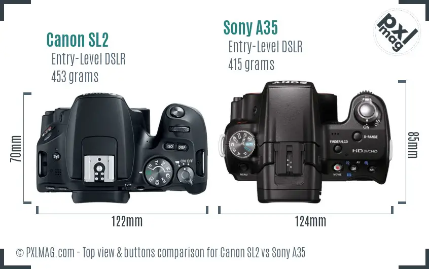 Canon SL2 vs Sony A35 top view buttons comparison