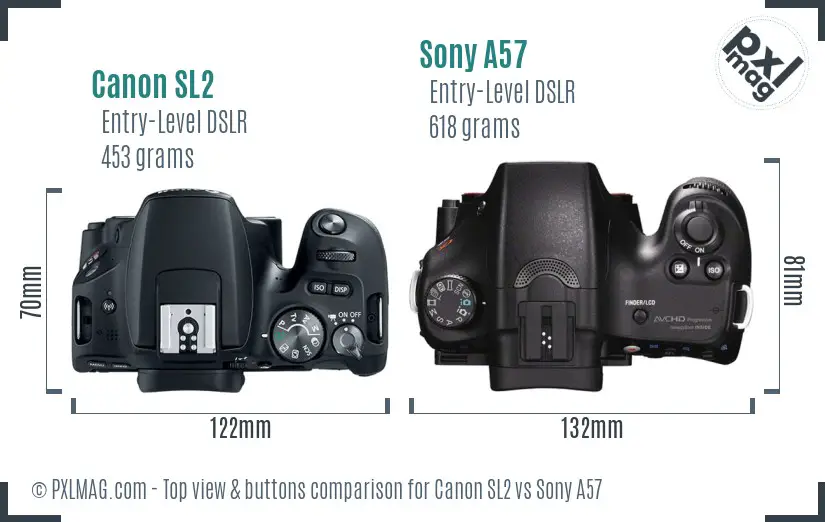 Canon SL2 vs Sony A57 top view buttons comparison