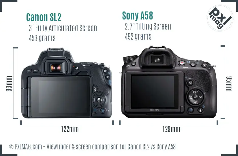 Canon SL2 vs Sony A58 Screen and Viewfinder comparison