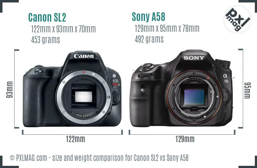 Canon SL2 vs Sony A58 size comparison