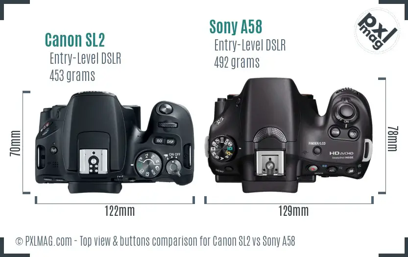Canon SL2 vs Sony A58 top view buttons comparison