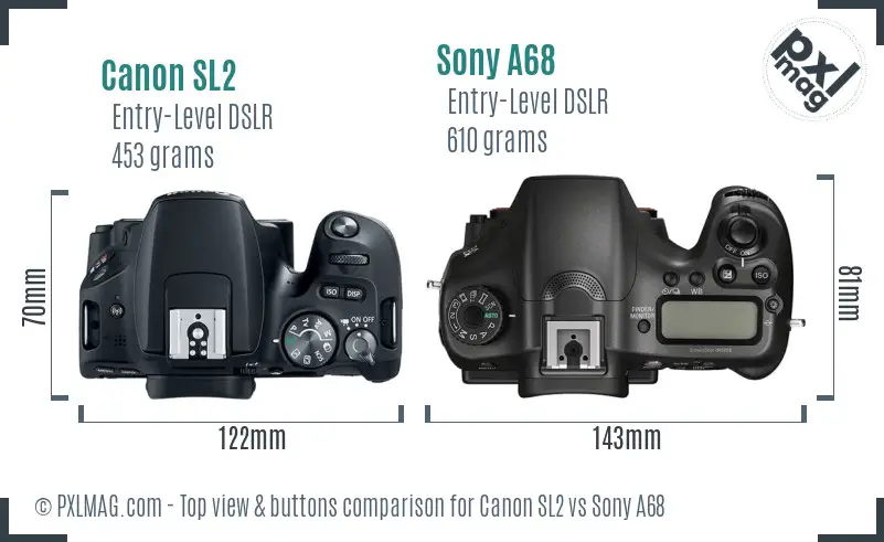 Canon SL2 vs Sony A68 top view buttons comparison