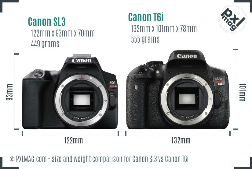 Canon SL3 vs Canon T6i size comparison