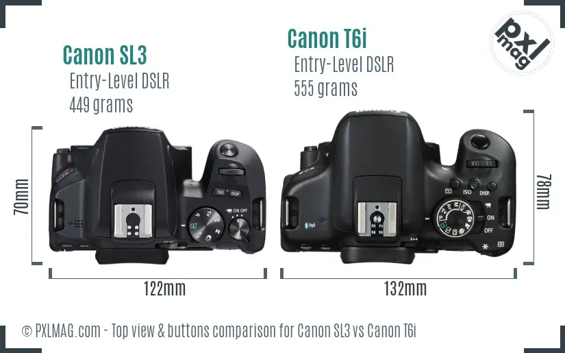 Canon SL3 vs Canon T6i top view buttons comparison