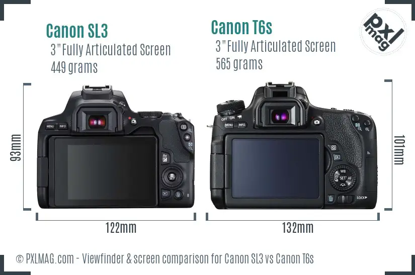 Canon SL3 vs Canon T6s Screen and Viewfinder comparison