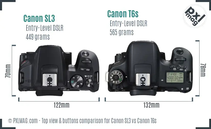 Canon SL3 vs Canon T6s top view buttons comparison