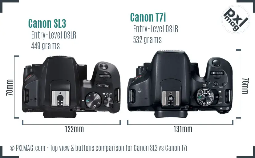 Canon SL3 vs Canon T7i top view buttons comparison