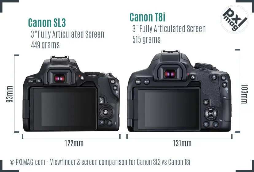 Canon SL3 vs Canon T8i Screen and Viewfinder comparison