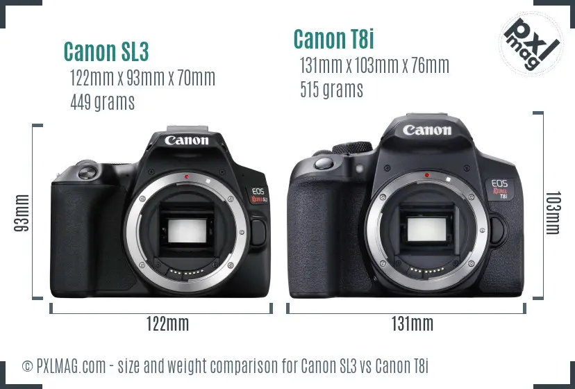 Canon SL3 vs Canon T8i size comparison
