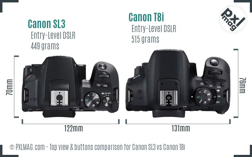 Canon SL3 vs Canon T8i top view buttons comparison