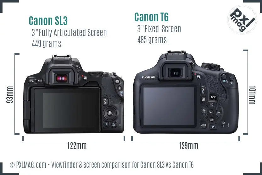 Canon SL3 vs Canon T6 Screen and Viewfinder comparison