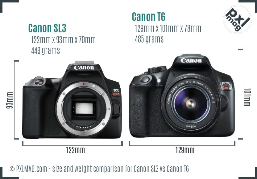Canon SL3 vs Canon T6 size comparison