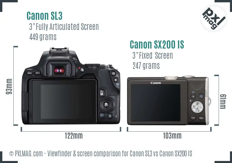 Canon SL3 vs Canon SX200 IS Screen and Viewfinder comparison