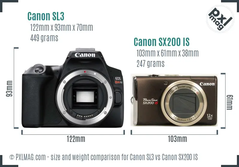 Canon SL3 vs Canon SX200 IS size comparison