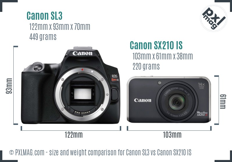 Canon SL3 vs Canon SX210 IS size comparison