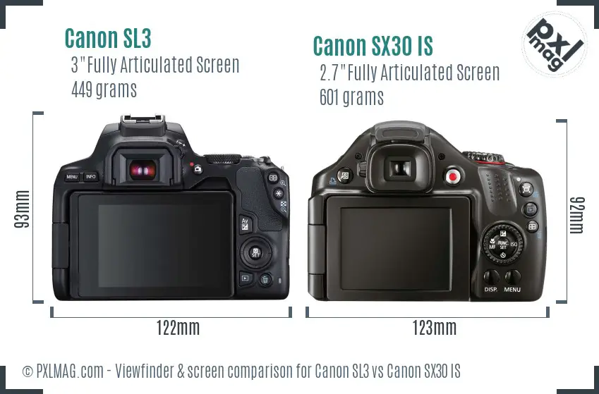 Canon SL3 vs Canon SX30 IS Screen and Viewfinder comparison