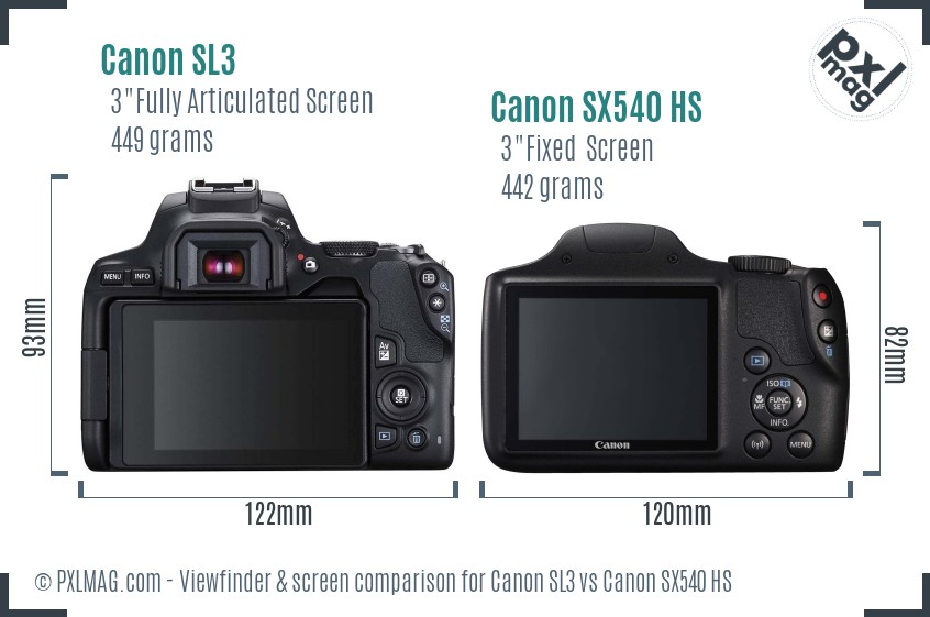Canon SL3 vs Canon SX540 HS Screen and Viewfinder comparison