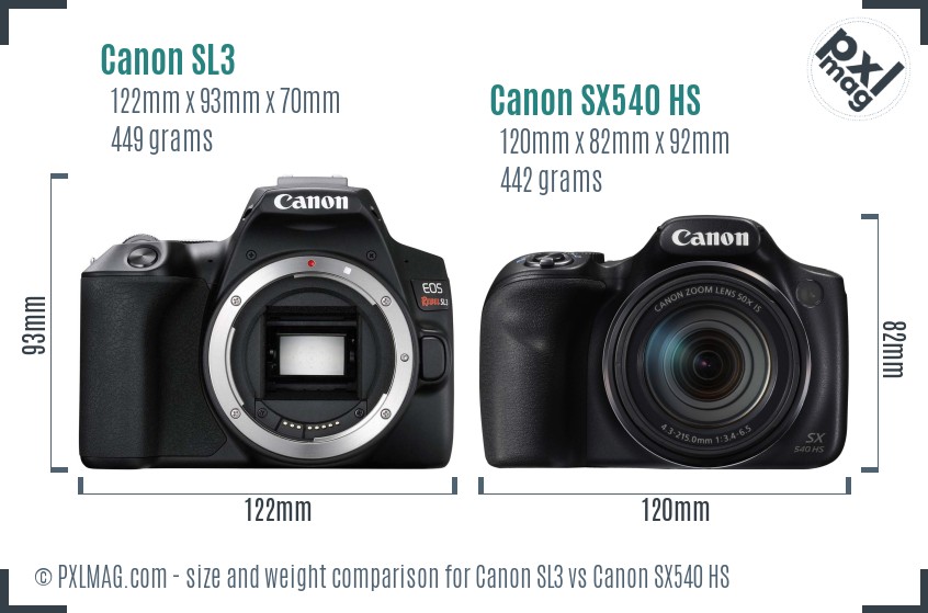 Canon SL3 vs Canon SX540 HS size comparison
