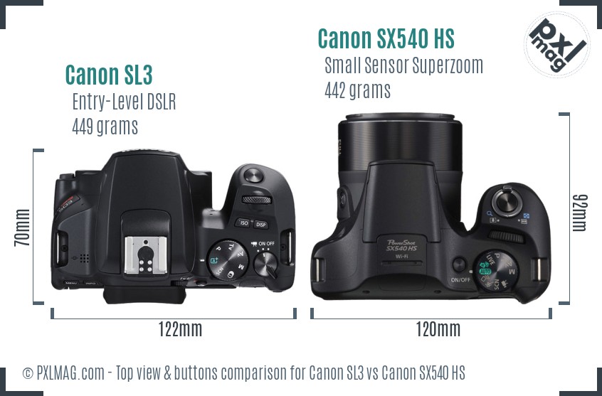 Canon SL3 vs Canon SX540 HS top view buttons comparison