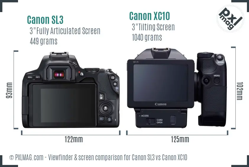 Canon SL3 vs Canon XC10 Screen and Viewfinder comparison