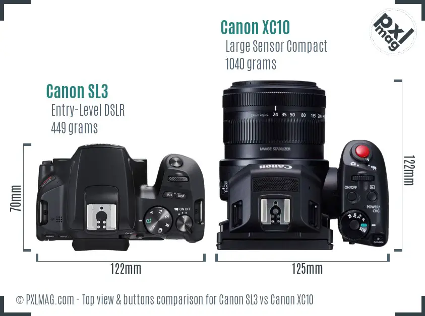 Canon SL3 vs Canon XC10 top view buttons comparison