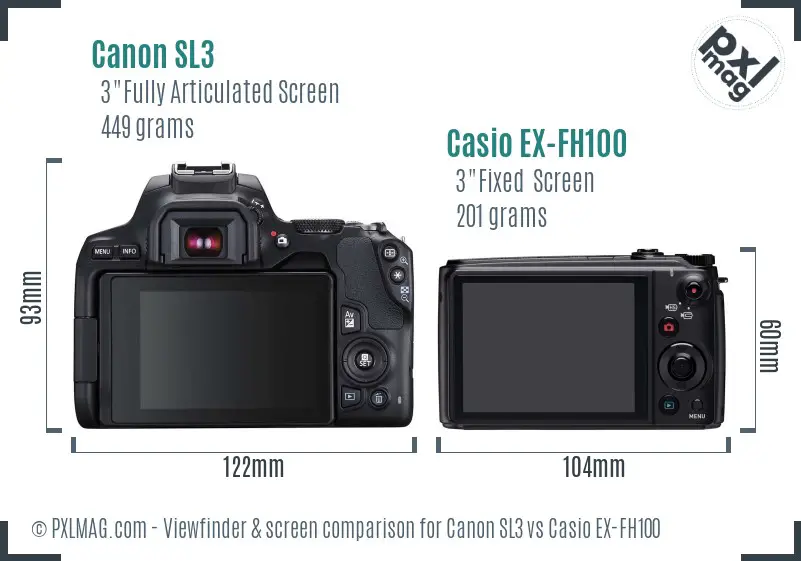 Canon SL3 vs Casio EX-FH100 Screen and Viewfinder comparison