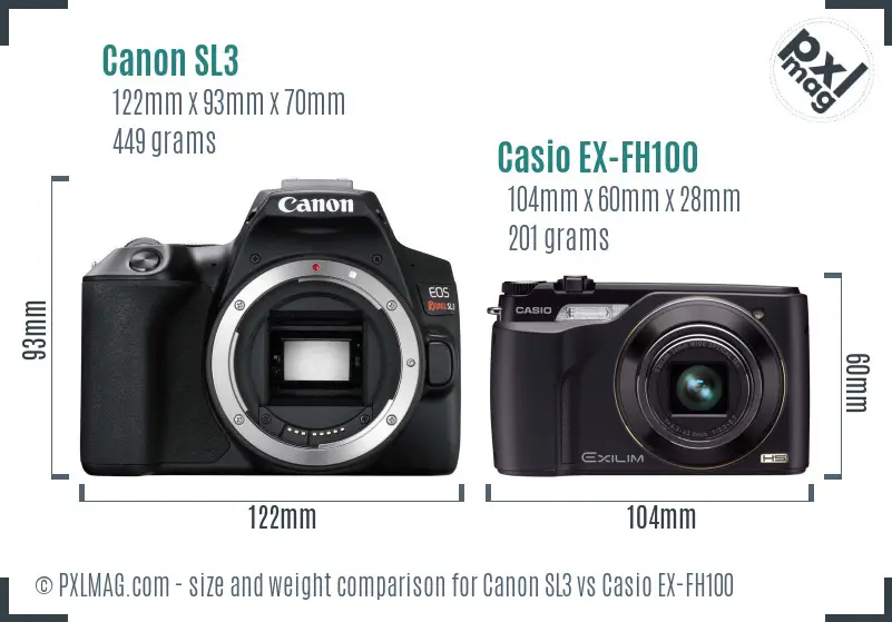 Canon SL3 vs Casio EX-FH100 size comparison