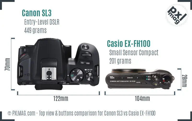 Canon SL3 vs Casio EX-FH100 top view buttons comparison