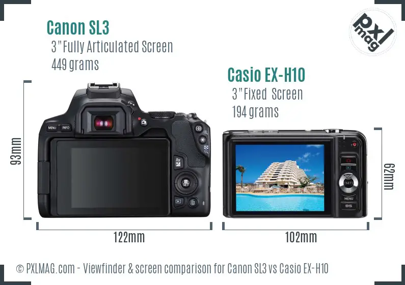 Canon SL3 vs Casio EX-H10 Screen and Viewfinder comparison