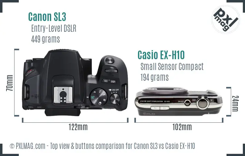 Canon SL3 vs Casio EX-H10 top view buttons comparison