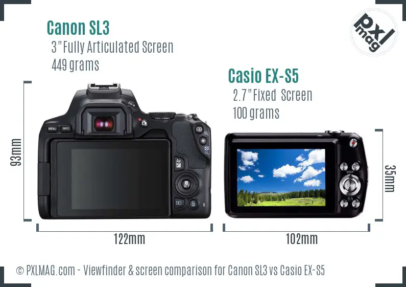Canon SL3 vs Casio EX-S5 Screen and Viewfinder comparison