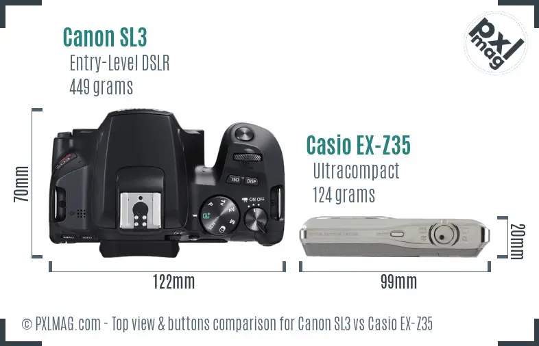 Canon SL3 vs Casio EX-Z35 top view buttons comparison Canon SL3 vs Casio EX-Z35 top view buttons comparison