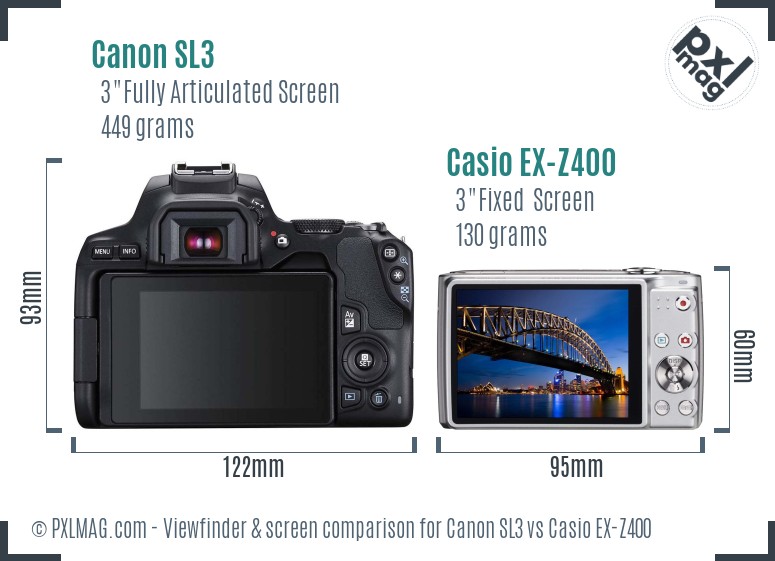Canon SL3 vs Casio EX-Z400 Screen and Viewfinder comparison