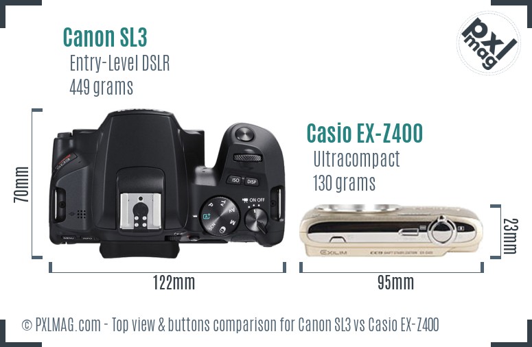 Canon SL3 vs Casio EX-Z400 top view buttons comparison