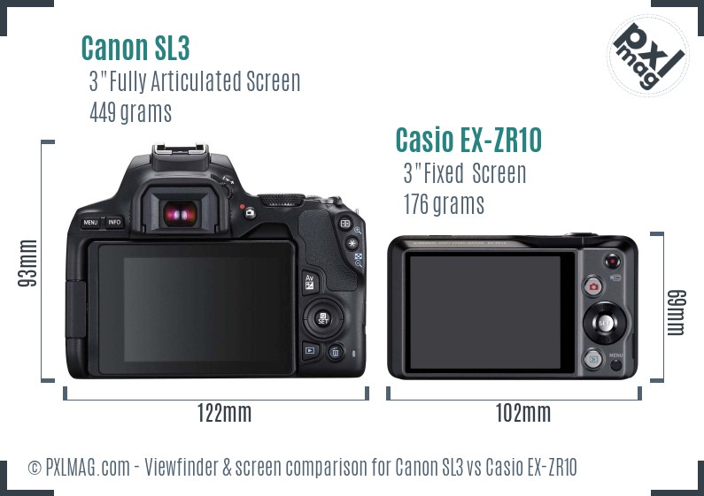 Canon SL3 vs Casio EX-ZR10 Screen and Viewfinder comparison